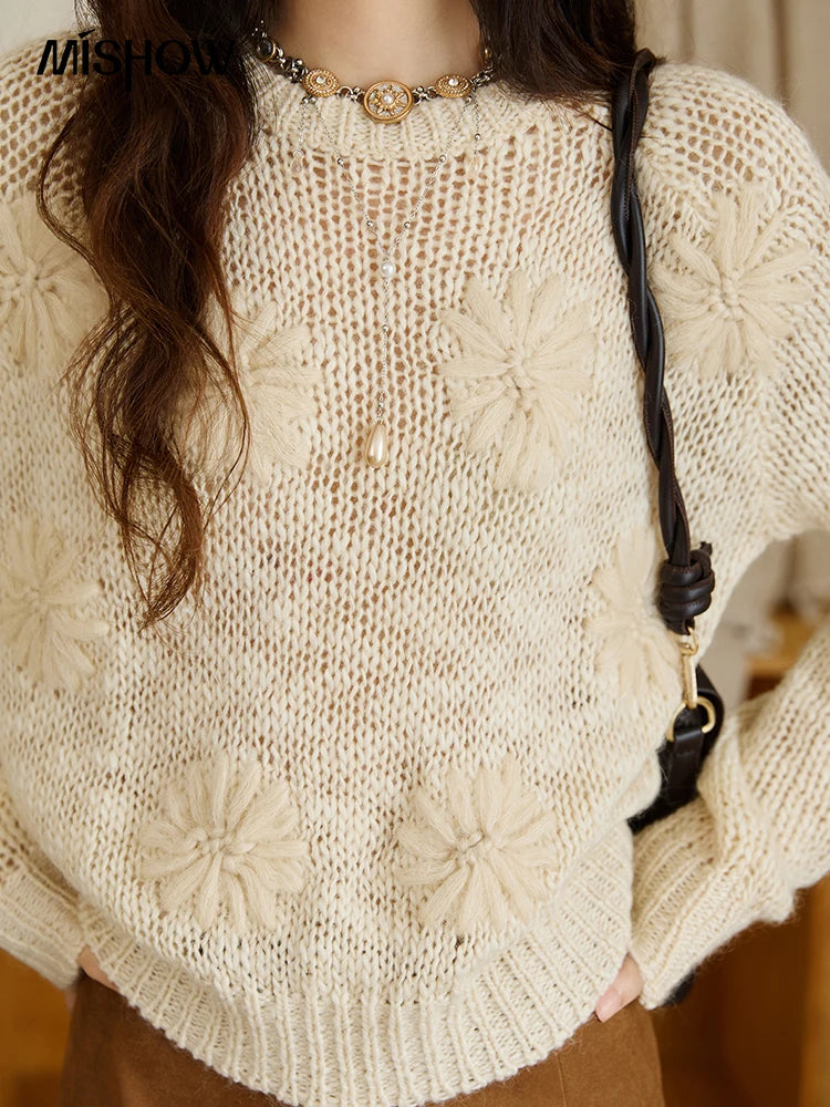 Mishow Apricot Hook Flower Wool Blend Lazy Sweater MXE47Z2577