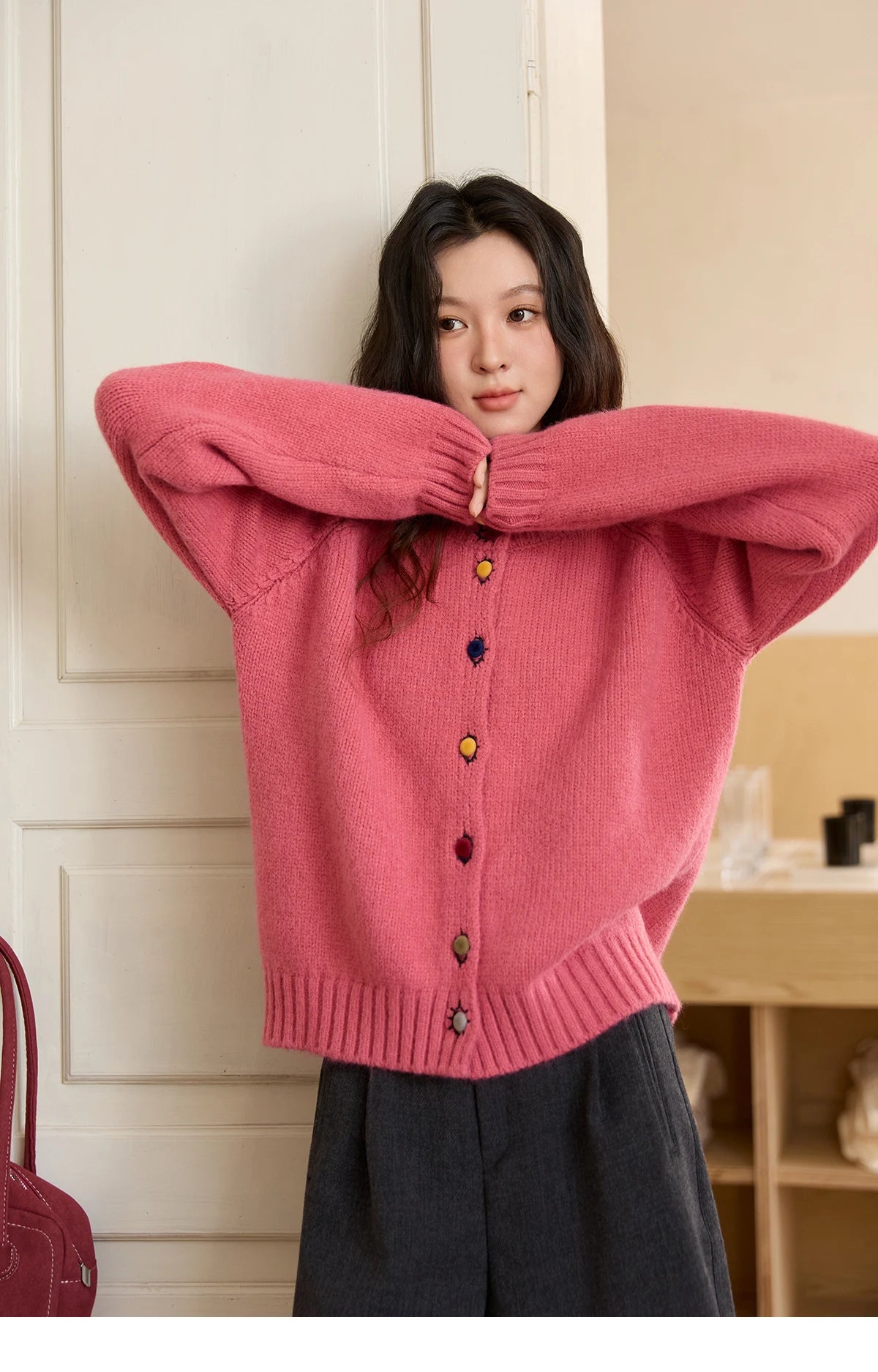 Mishow Color Button Minimalist Crew Neck Cardigan MXE88Z2688