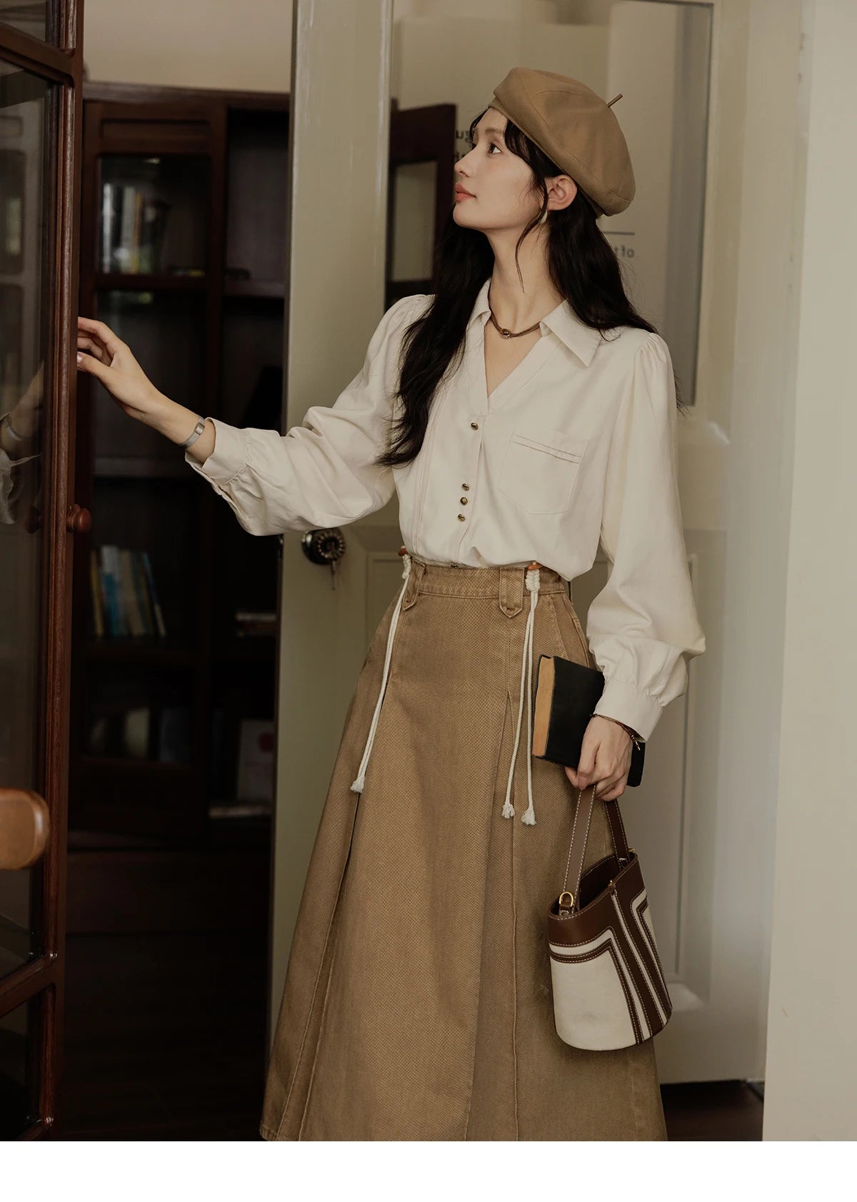 MISHOW French Lapel V-Neck Shirt Retro Button Pockets MXD43C0306