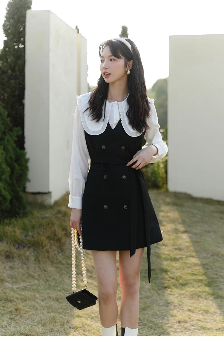 Mishow Korean Doll Collar Vest & Shirt Dress Set MXB12C0199