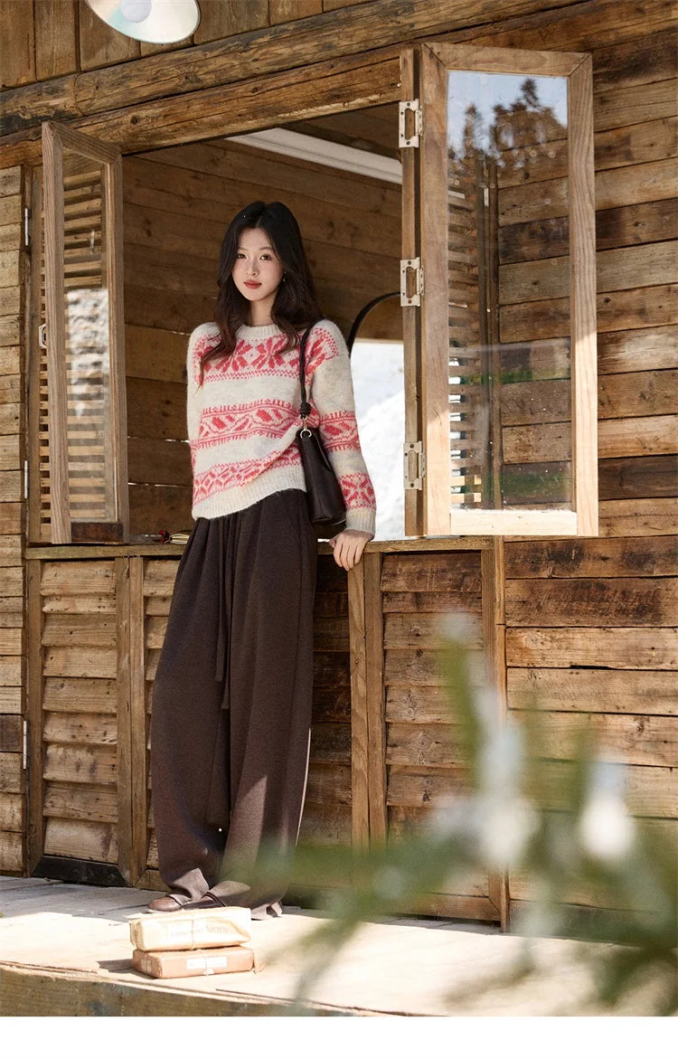 Mishow Christmas Beige White Geometric Jacquard Sweater MXE93Z2938