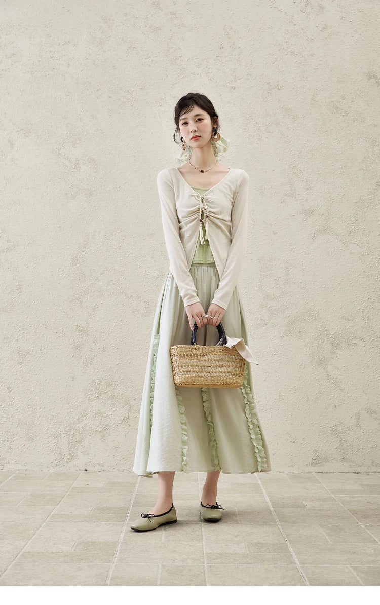 Mishow Fake Two Piece Lace-up Knit Top MXE15Z1185