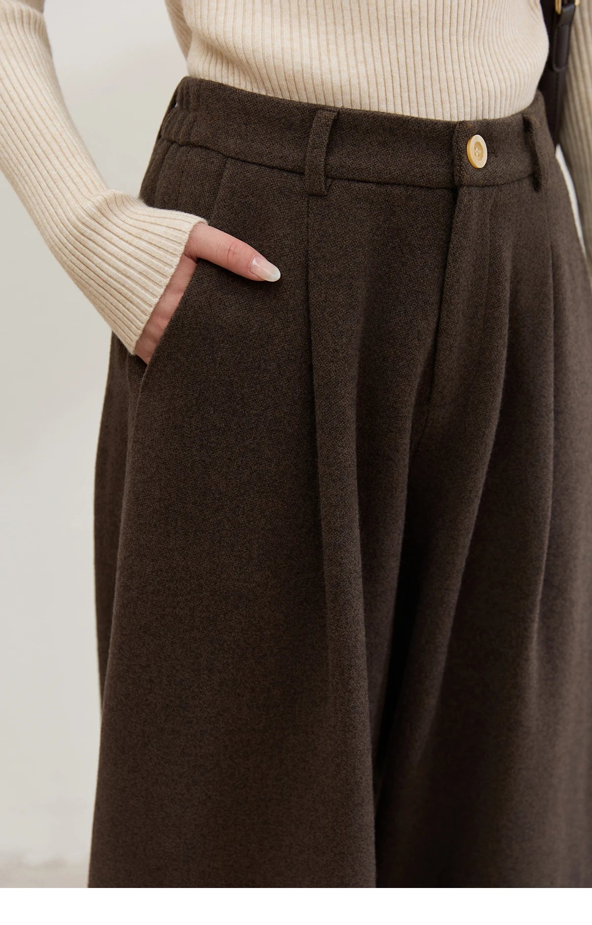 MISHOW Retro Brown Wide-Leg Pants High Waist Drape MXE88K1122