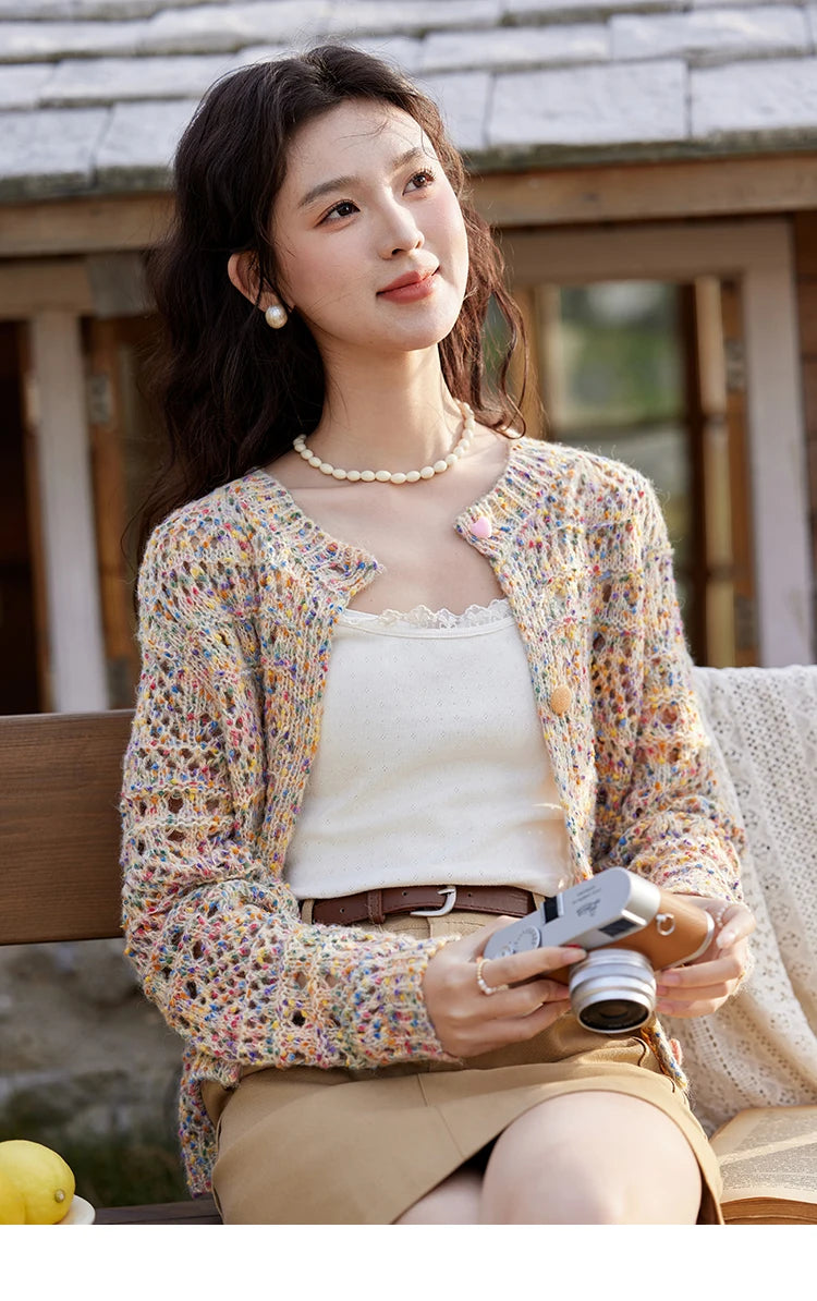 Mishow Rainbow Button Hollow Knit Cardigan MXE13Z1110