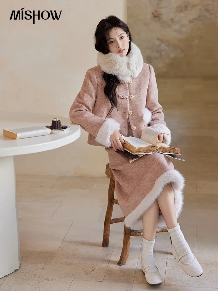 Mishow New Chinese Tweed Coat & Midi Skirt Set MXD54W0583