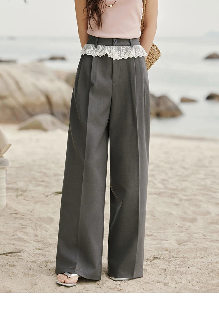 MISHOW Gray High Waist Wide Leg Pants Retro Office MXE32K0921