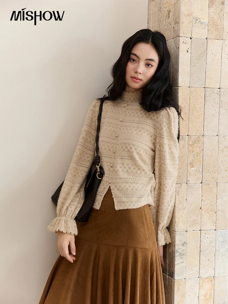 Mishow Elegant Half-High Collar Lace Shirt MXE48X2501