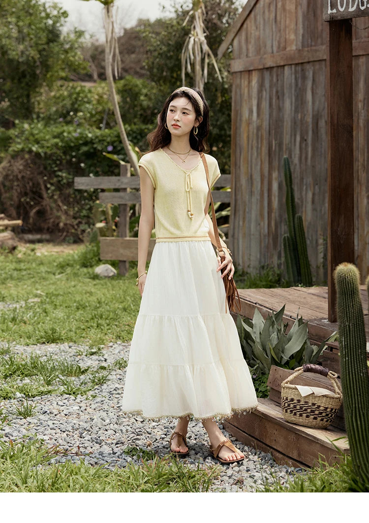 MISHOW Elastic Waist Shell Webbing A-Line Skirt Slimming MXE33B0708