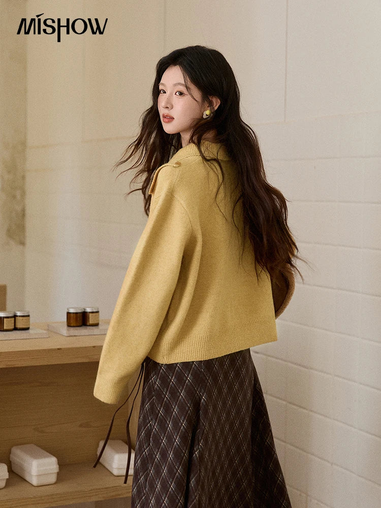 Mishow Mustard Yellow Asymmetric Collar Dropped Sleeve Cardigan MXE93Z2936