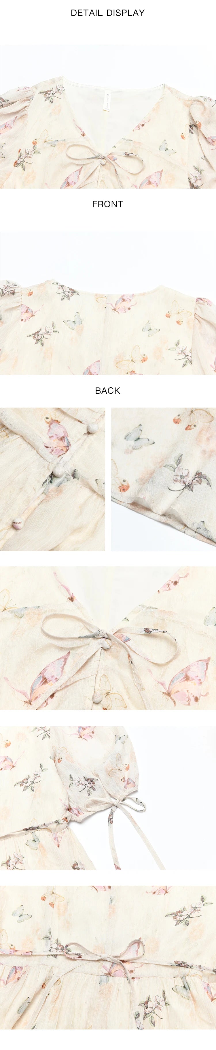 Mishow Butterfly Print V-Neck Lace-Up Bubble Sleeve Dress MXD15L1778