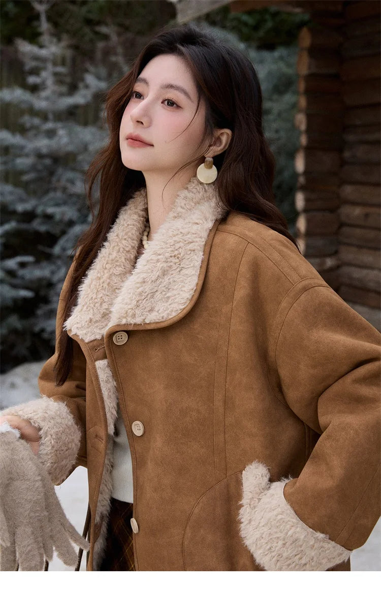 MISHOW Double Sided Lamb Wool Coat Lapel Pockets MXE91W1015