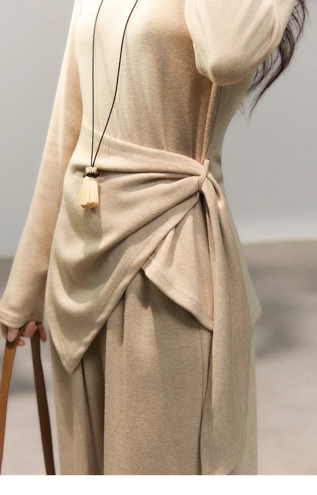 Mishow Khaki Asymmetrical Hem Top & Wide Leg Pants Set MXF11T1465