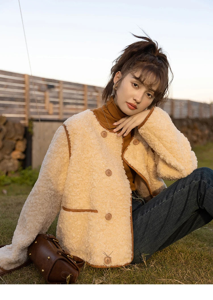 MISHOW Lamb Wool Coat Double Breasted French Lambswool MXB45W0850
