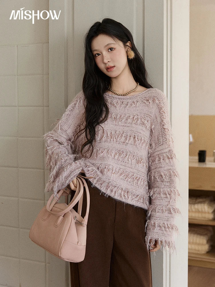 Mishow Tassel Bead Wool Blended Thick Sweater MXE90Z2822
