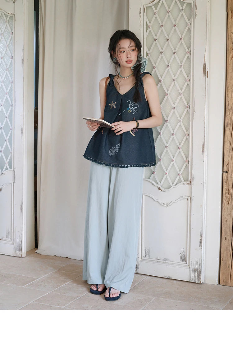 Mishow Embroidery Lace Tassel Denim Vest MXE37X1860
