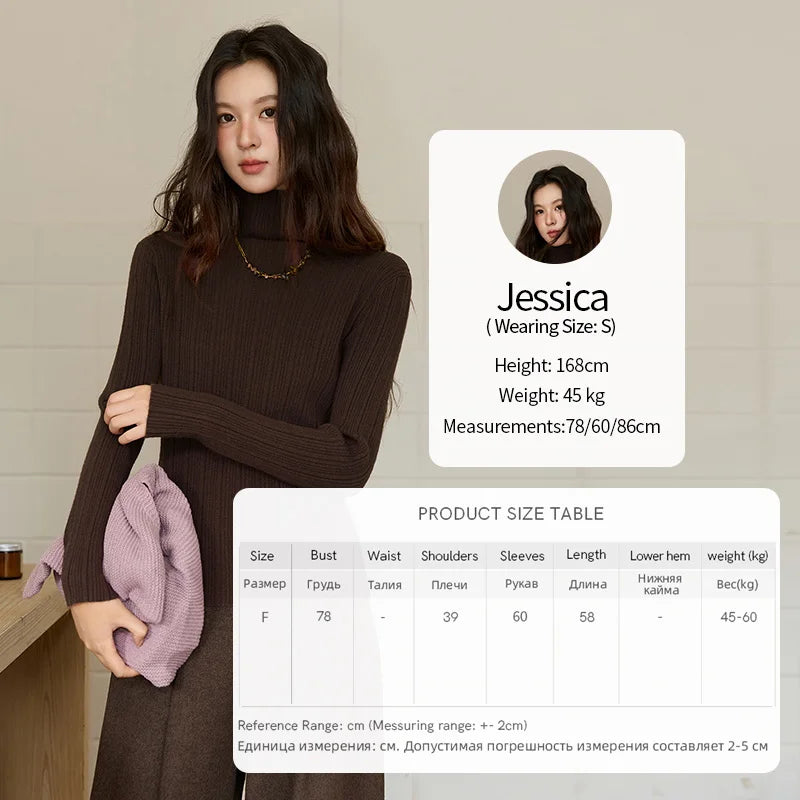 Mishow Solid Turtleneck Vertical Ribbed Slim Top MXE86Z2656