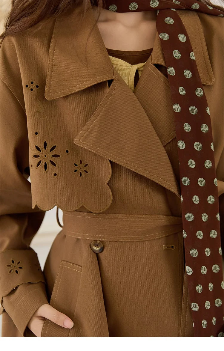 Mishow Hollow Flower Double Breasted Trench Coat MXE46W0838