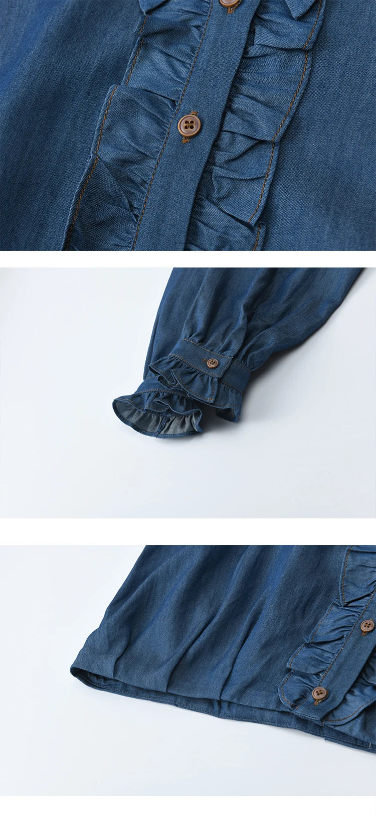 MISHOW Blue Lyocell Denim Shirt Ruffled Placket Waist Cinc MXE43C2386