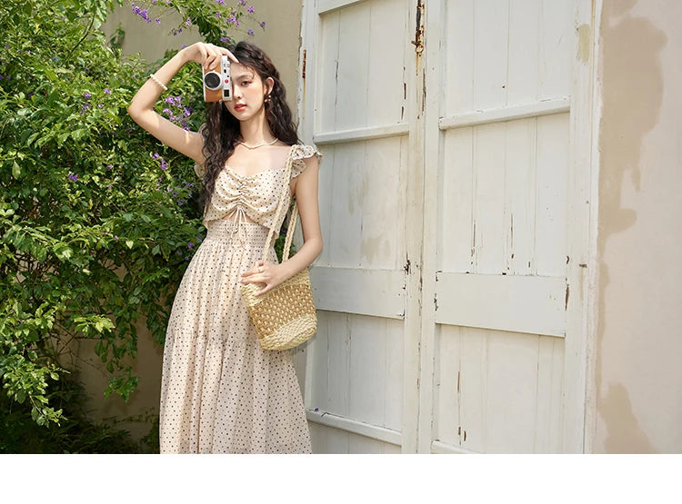 Mishow Polka Dot Flying Sleeve Fake Two-Piece Dress MXD28L1902