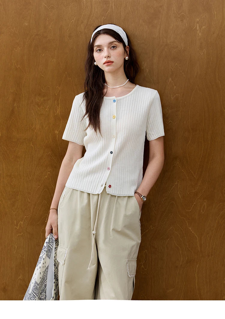 MISHOW Apricot Cargo Pants Lace Patchwork Drawstring Elastic MXE33K0935