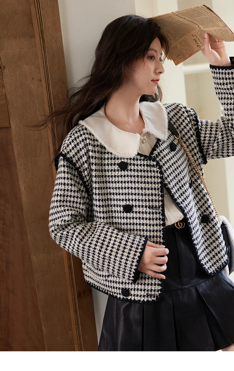 Mishow Red Plaid Double Breasted Tweed Jacket MXD56W0631