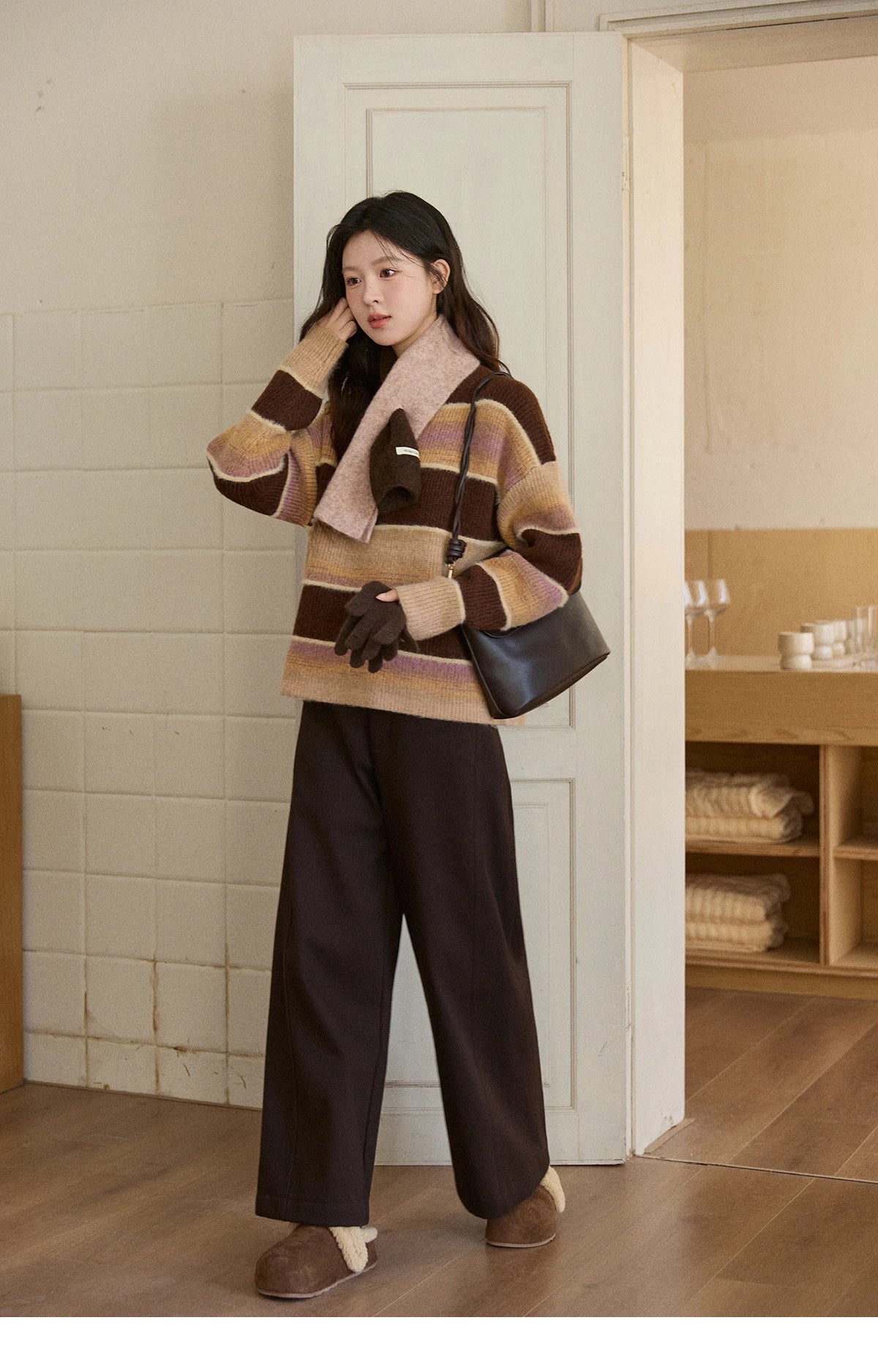 Mishow French Striped Gradient Faux Mink Sweater MXE94Z2891