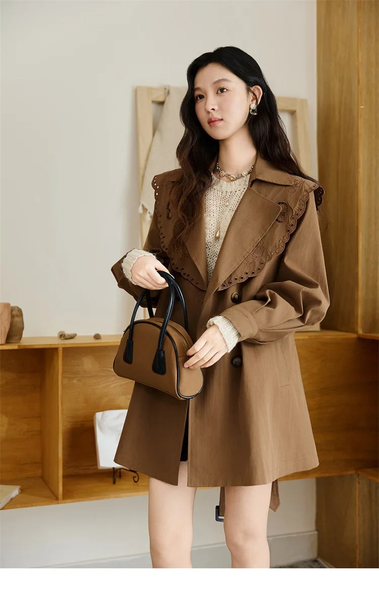 Mishow Hollow Embroidery Mid-Length Trench Coat MXE46W0862