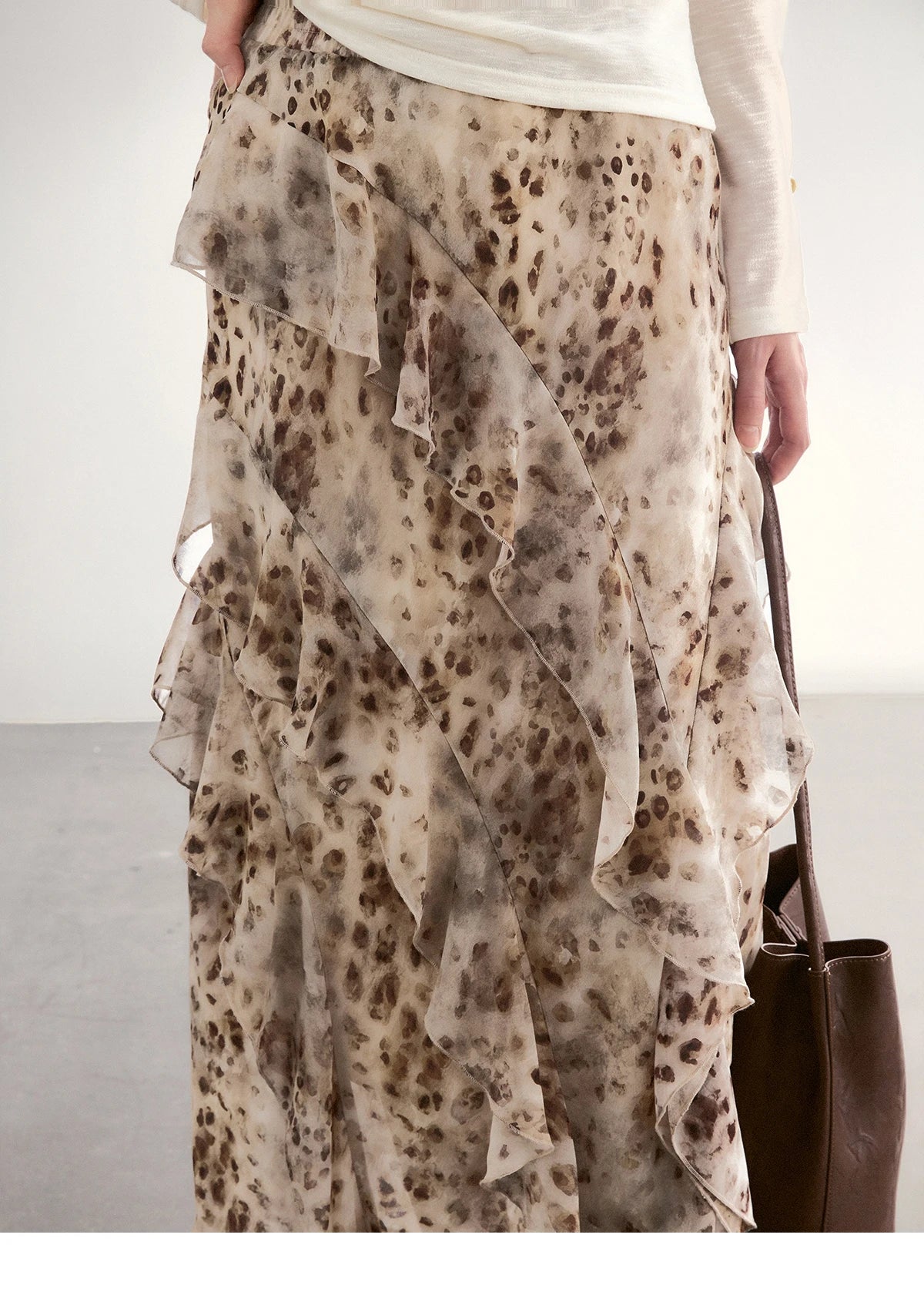 MISHOW Leopard Print Maxi Skirt Ruffled Chiffon Elastic Waist MXF108B0772