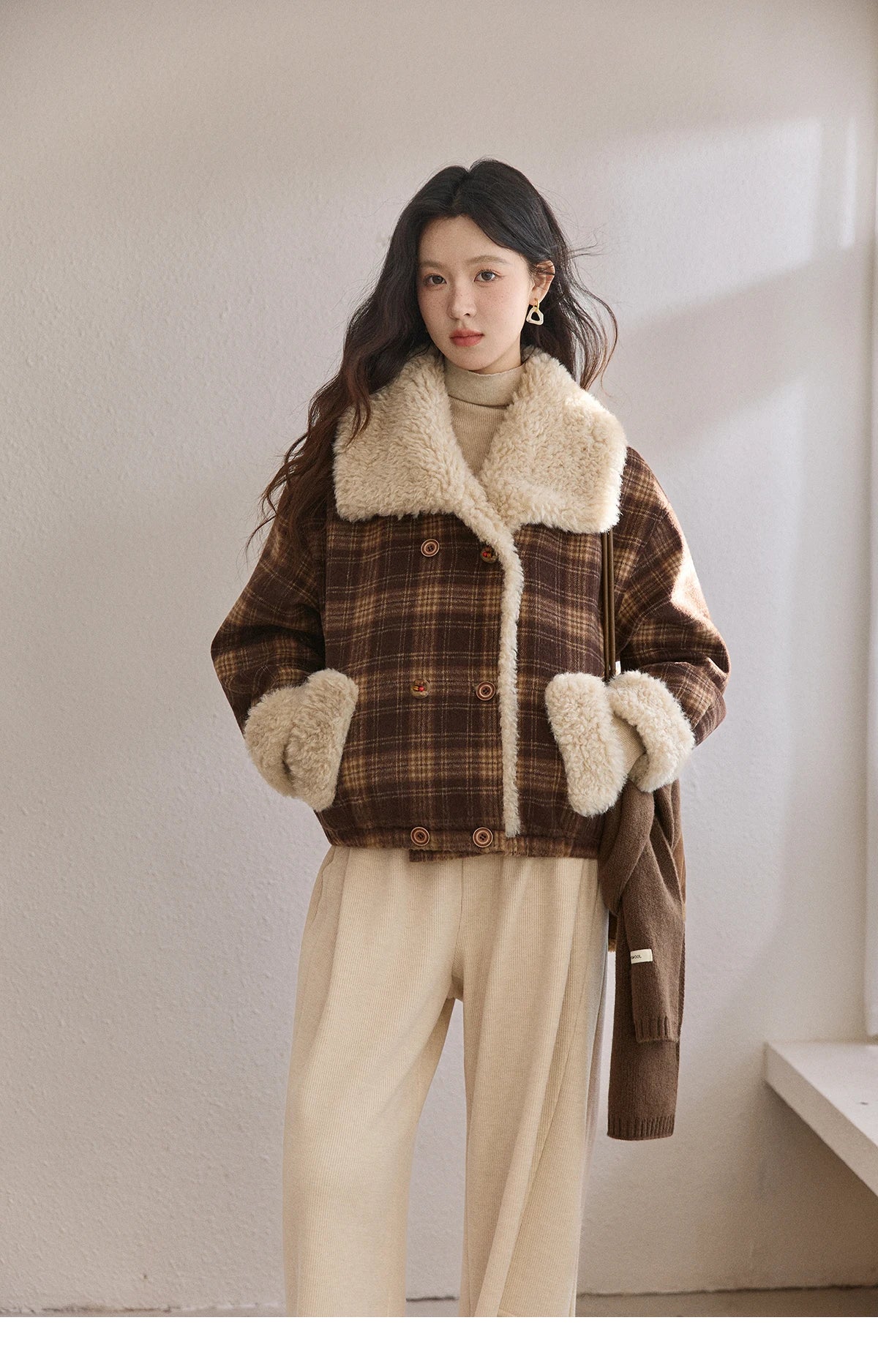 Mishow Retro Plaid Large Lapel Padded Jacket MXE87W1004