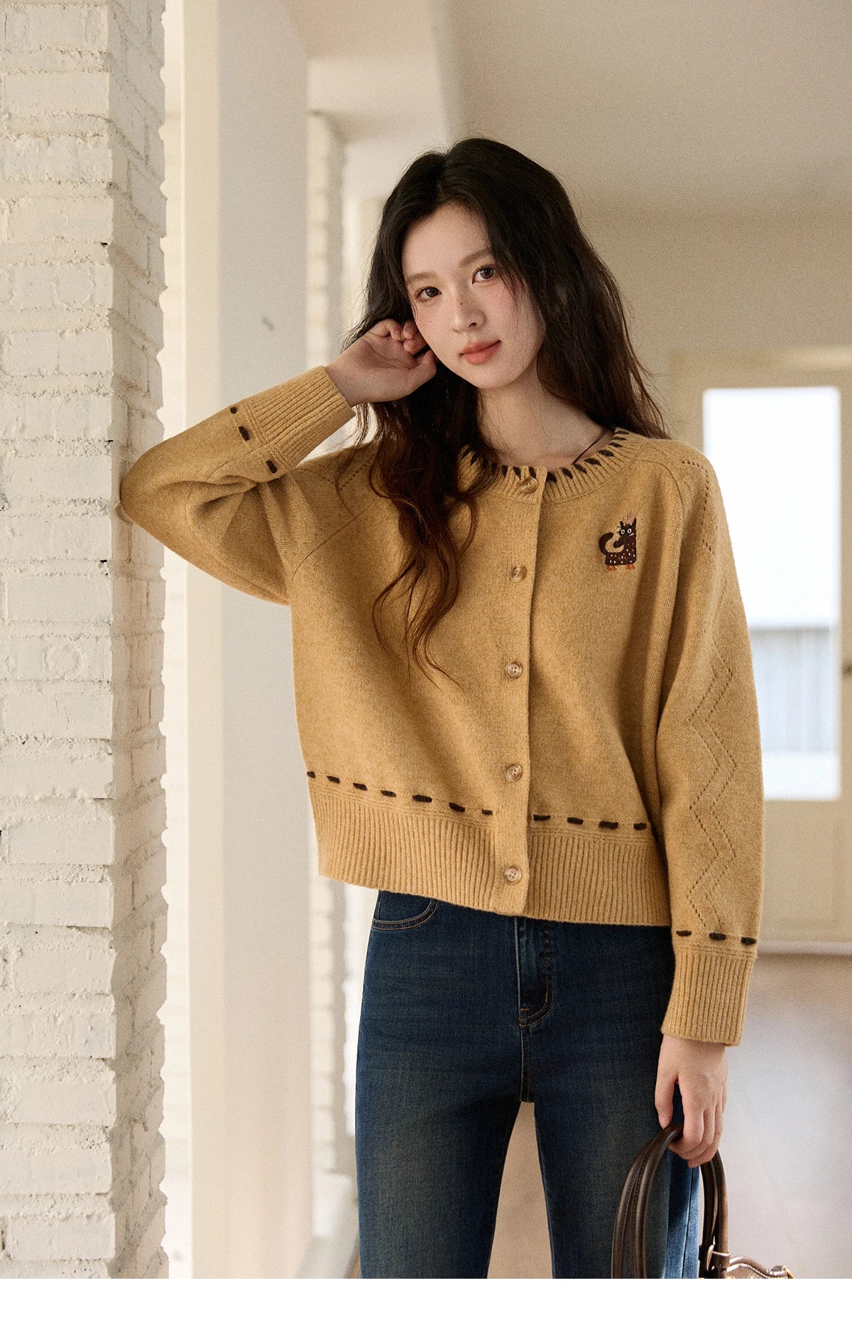 Mishow Retro Orange Little Fox Embroidered Cardigan MXE88Z2598