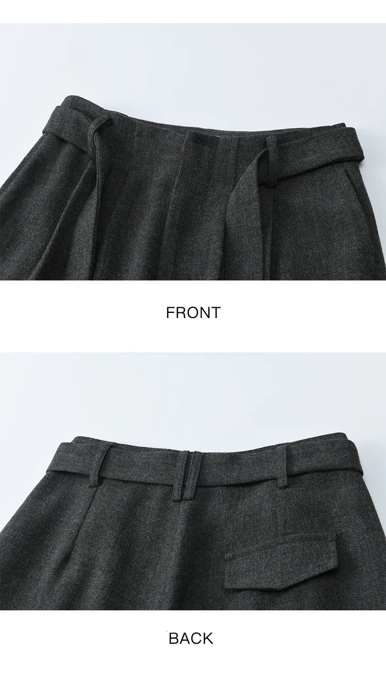 MISHOW Retro Gray Wide-Leg Pants Elastic Waist Warm MXE89K1099