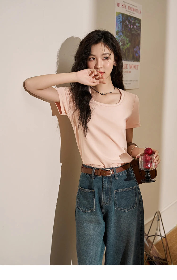Mishow Solid Square Neck Cotton Tee MXC12T0641