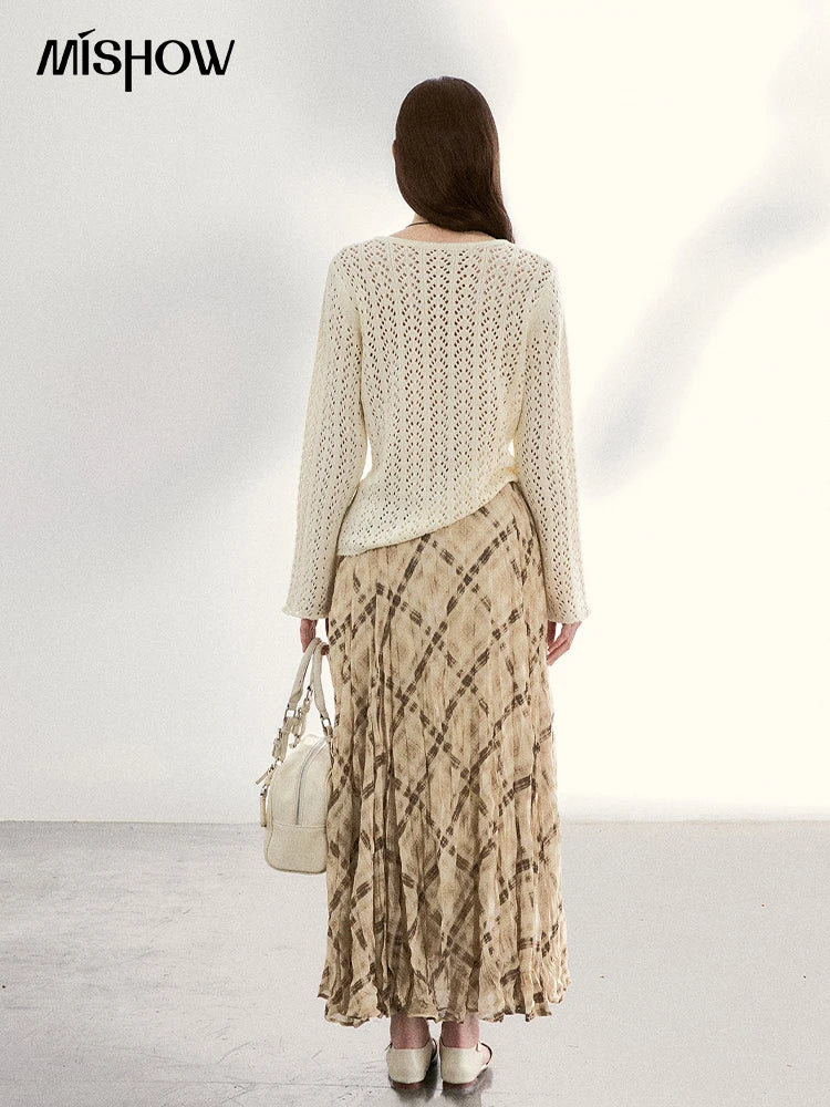 Mishow Beige Hollow Crew Neck Sweater MXF13Z3017