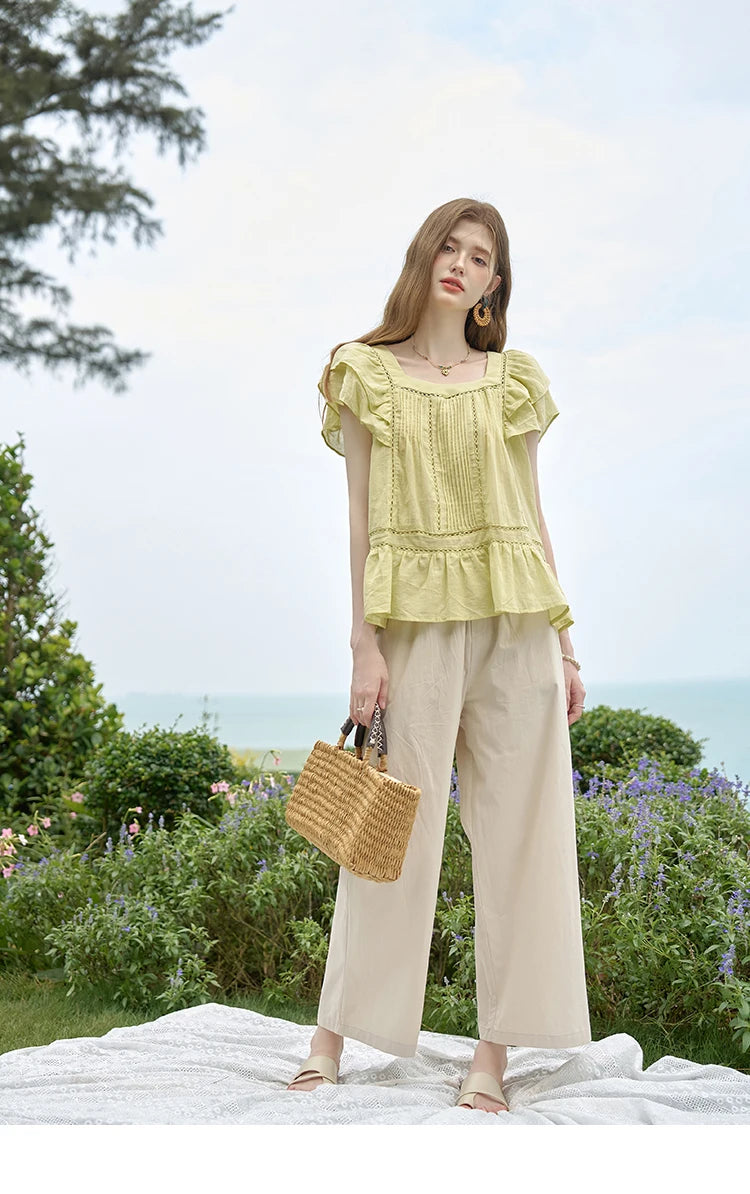 MISHOW Lace Flying Sleeve Blouse Square Neck MXD30X1574