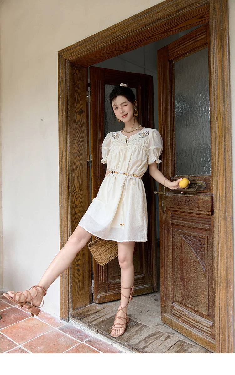 Mishow Jacquard Embroidered Bubble Sleeve Dress MXD30L1864