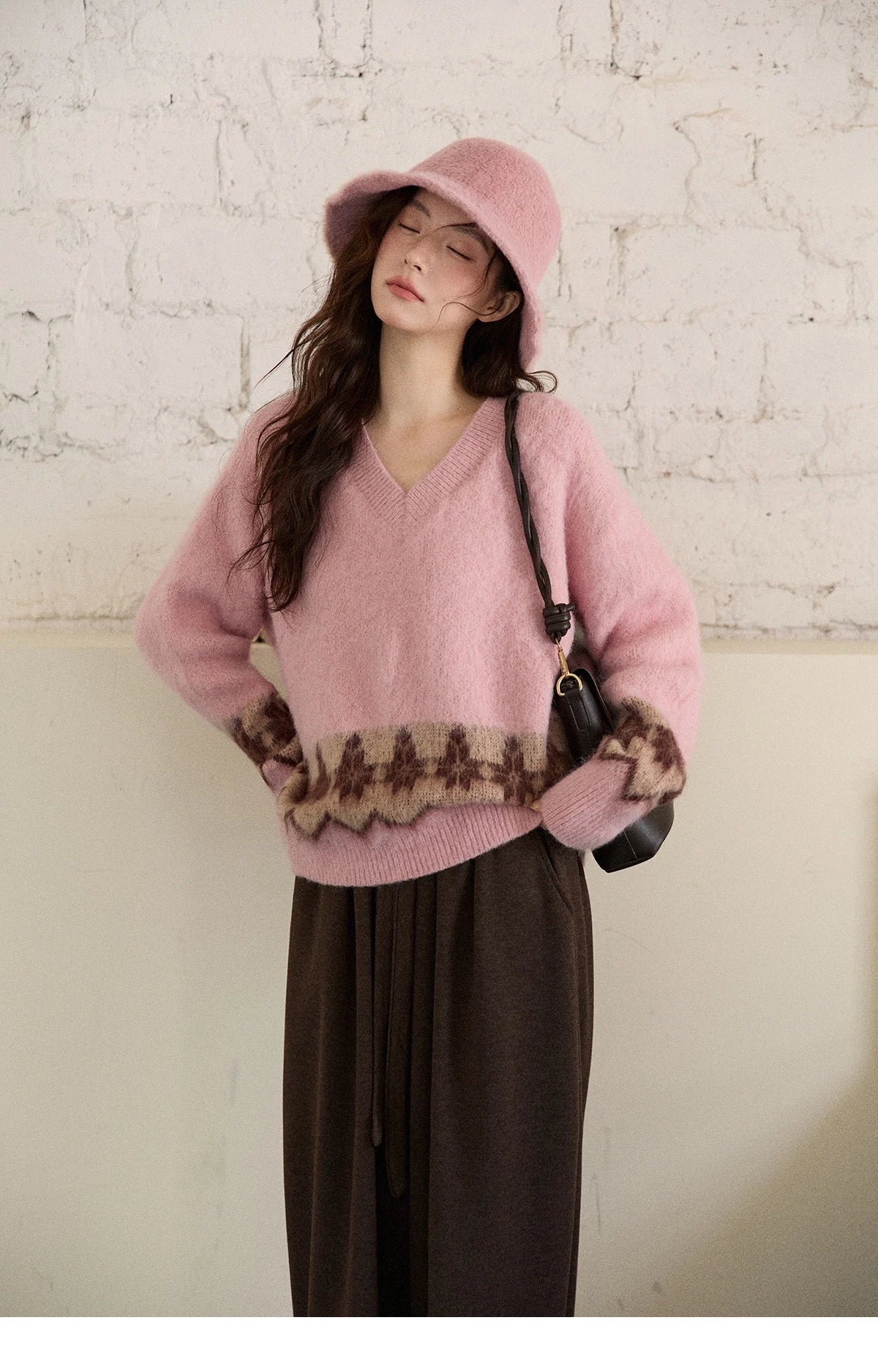 Mishow Retro Geometric V-Neck Knit Sweater with Shawl MXE86Z2654