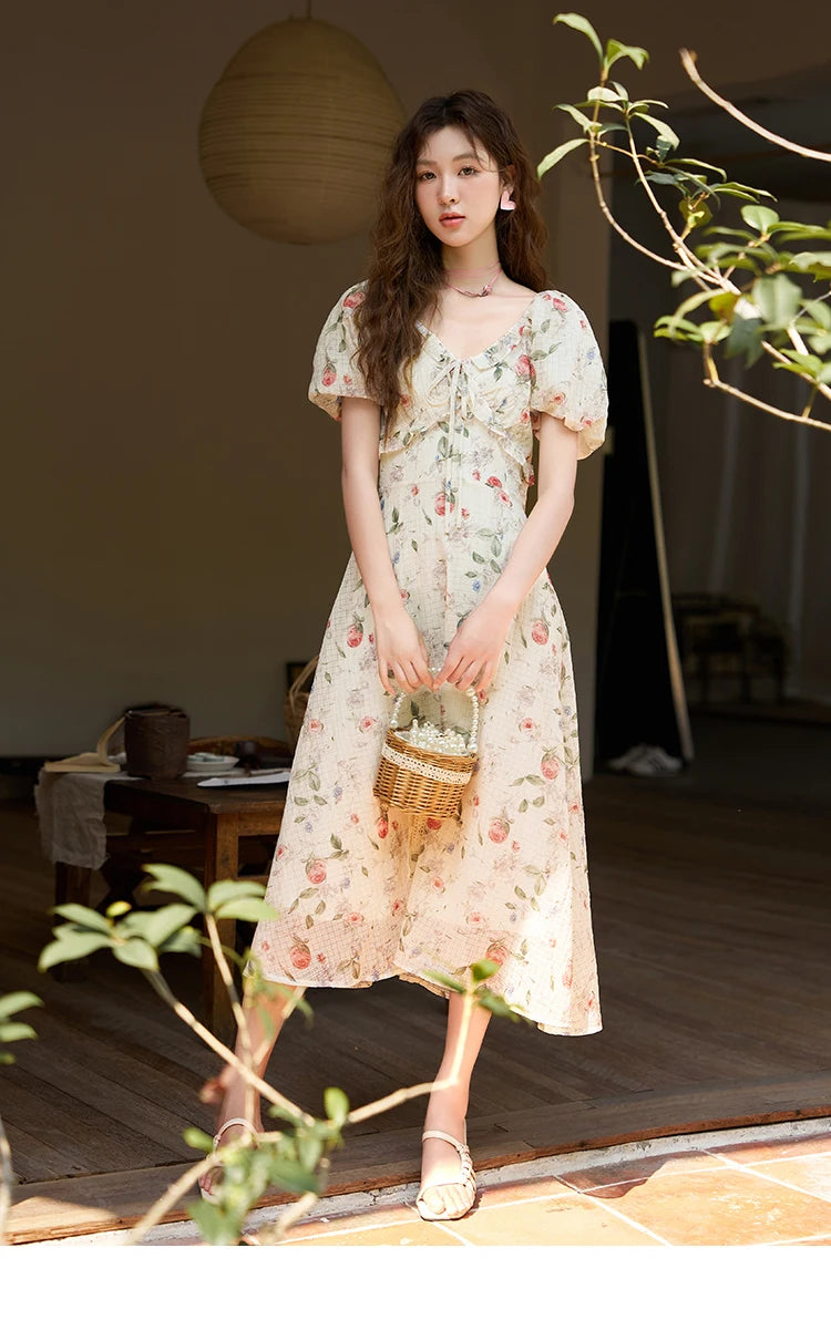 Mishow French A-Line Ruffled V-Neck Puff Sleeve Dress MXC33L1465