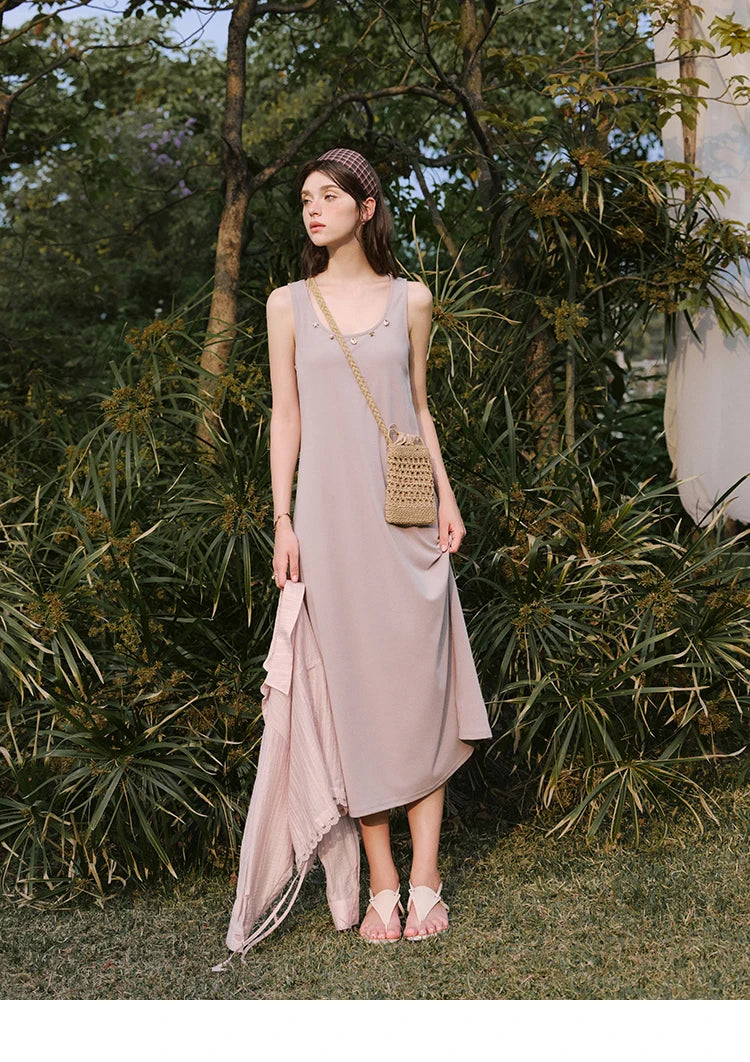 Mishow Solid Sleeveless Round Neck Long Dress MXE33L2205