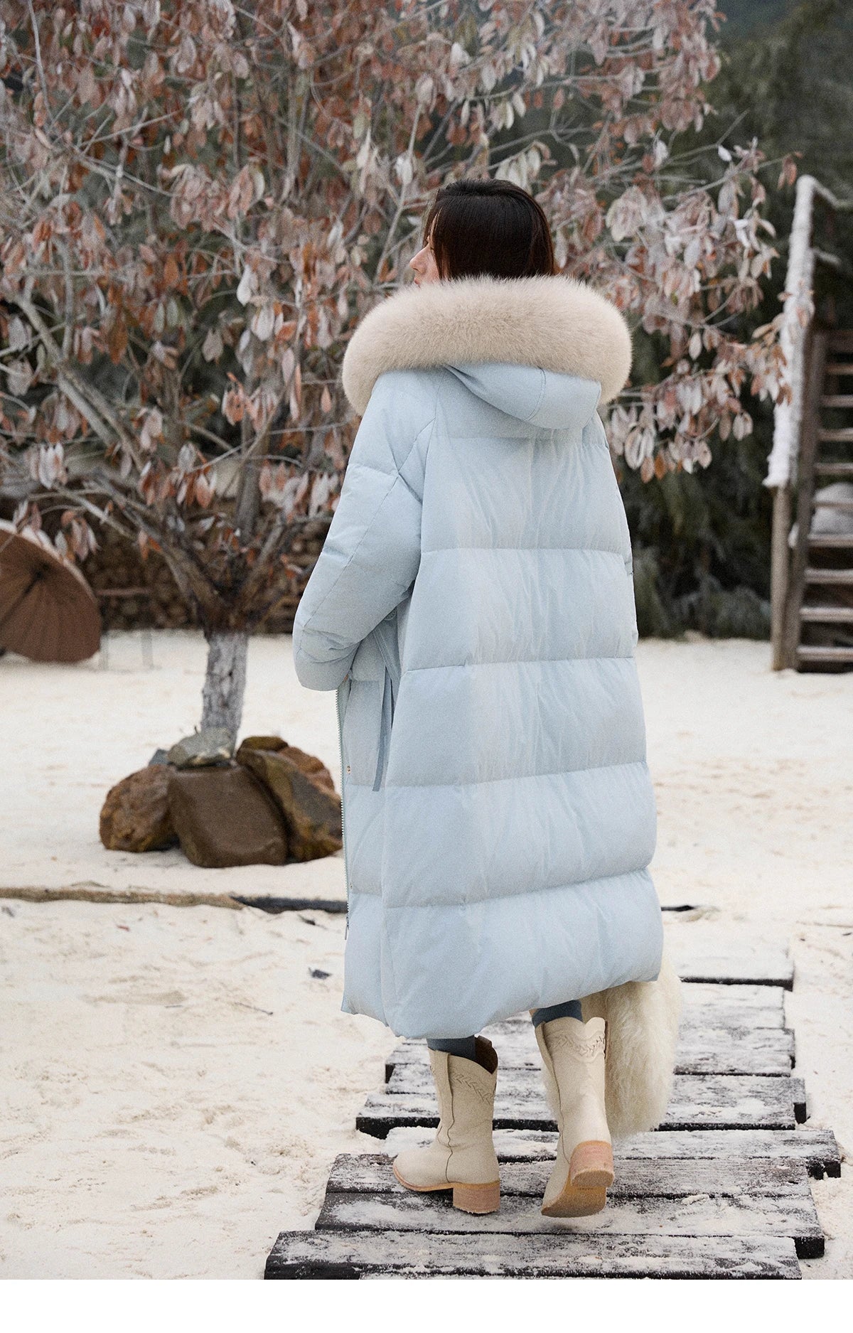 Mishow Hooded 90% White Duck Down Long Coat MXE51Y0079