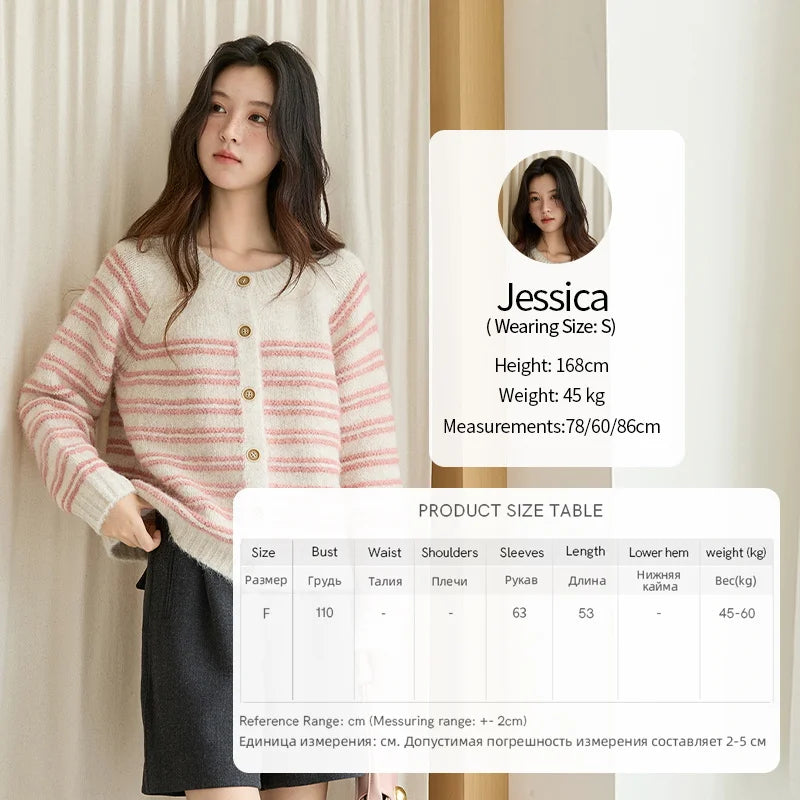 Mishow Pink Striped Wool Blend Cardigan MXE49Z2615