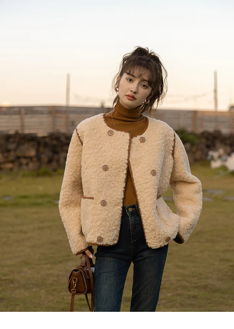 MISHOW Lamb Wool Coat Double Breasted French Lambswool MXB45W0850