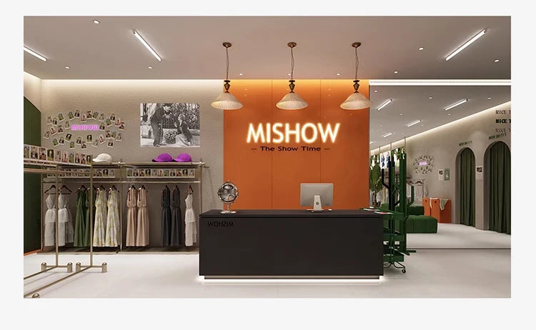 MISHOW Linen Shirt Contrast Apricot Lapel Curved Placket MXE43C2387