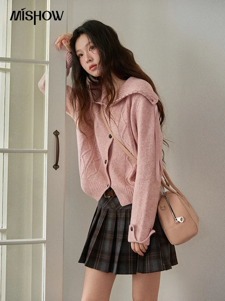 Mishow Elegant Large Turn-Down Collar Knit Cardigan MXE89Z2636