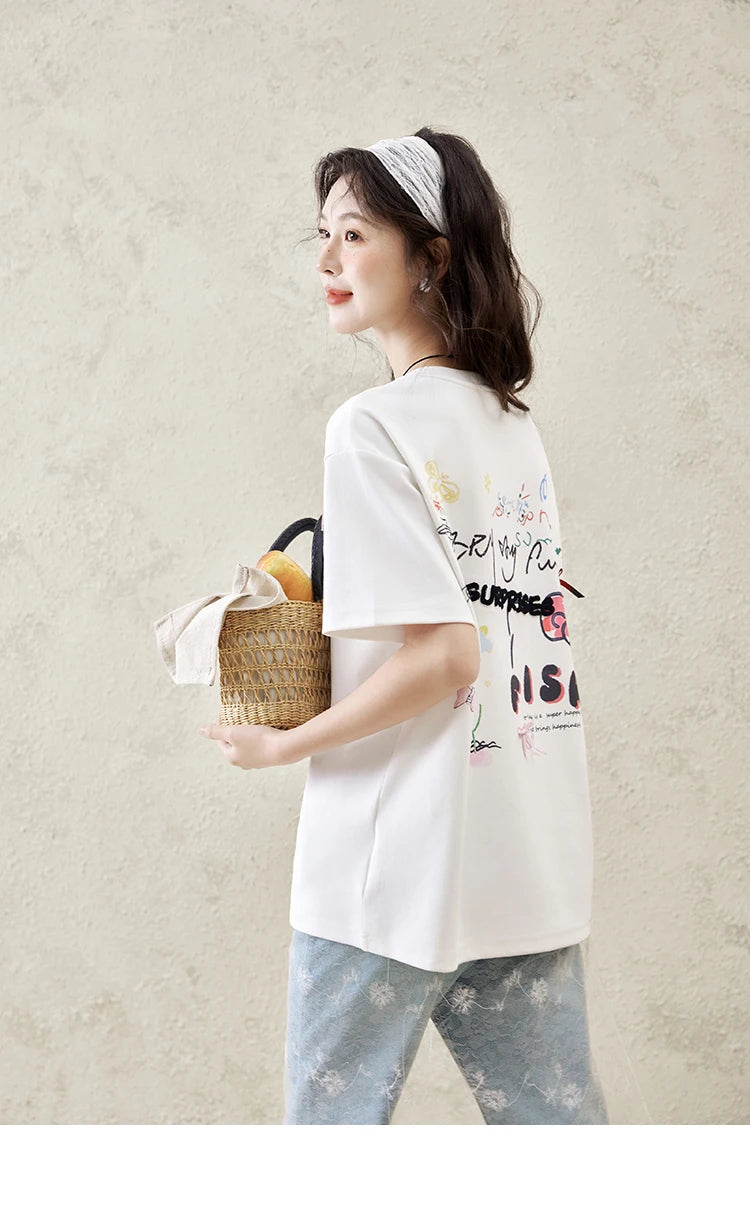 Mishow Graffiti Letter Print Round Neck Tee MXE15T0475
