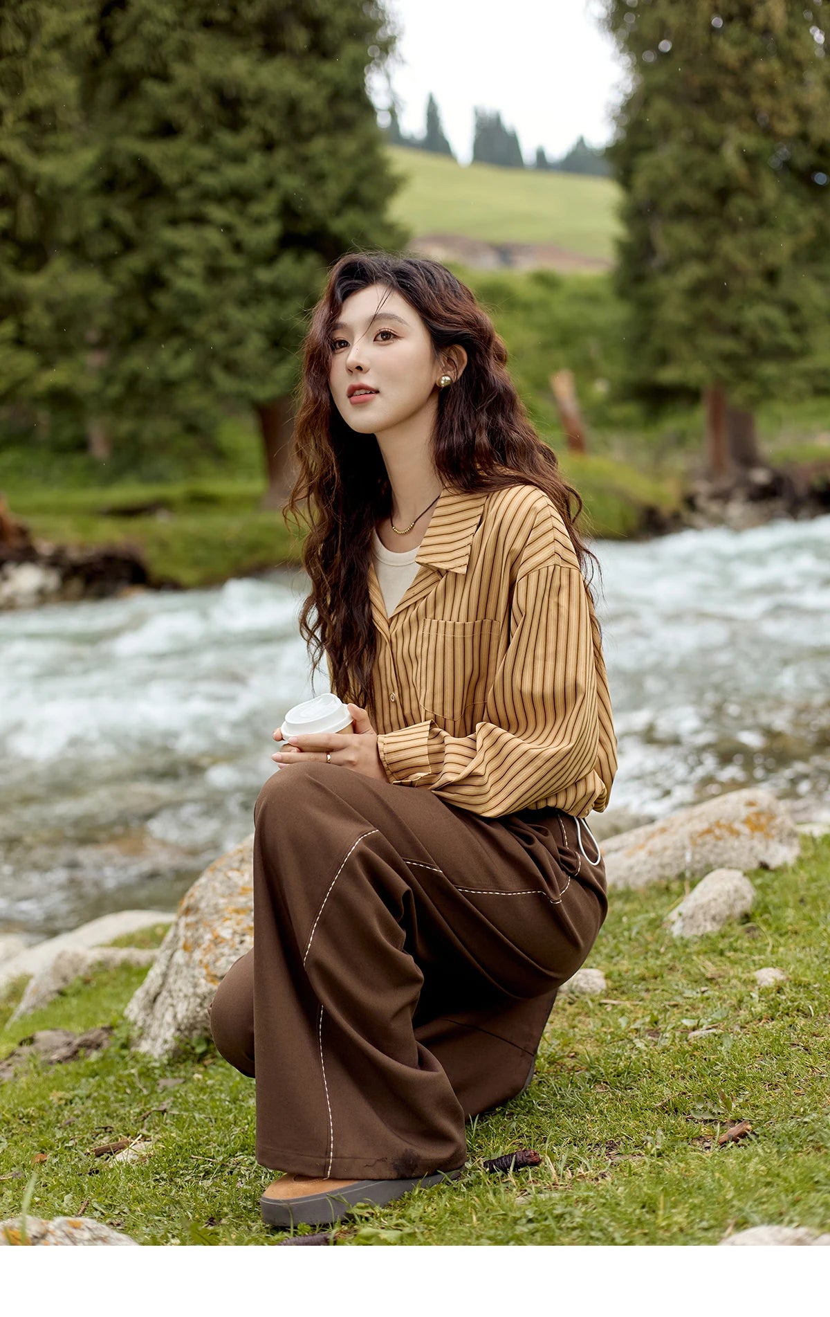 MISHOW Loose Lapel Stripe Fake Two Piece Shirt Asymmetric Pocket MXD43C0303