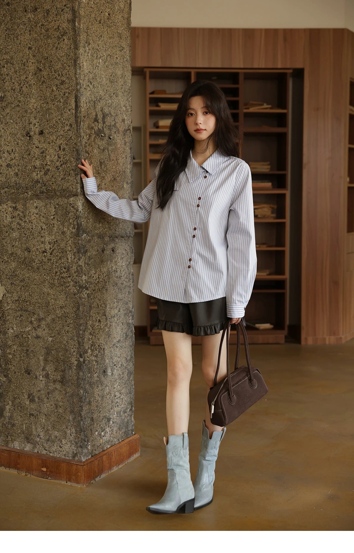 MISHOW Striped Asymmetric Shirt Vintage Loose Long Sleeve MXE42C2375