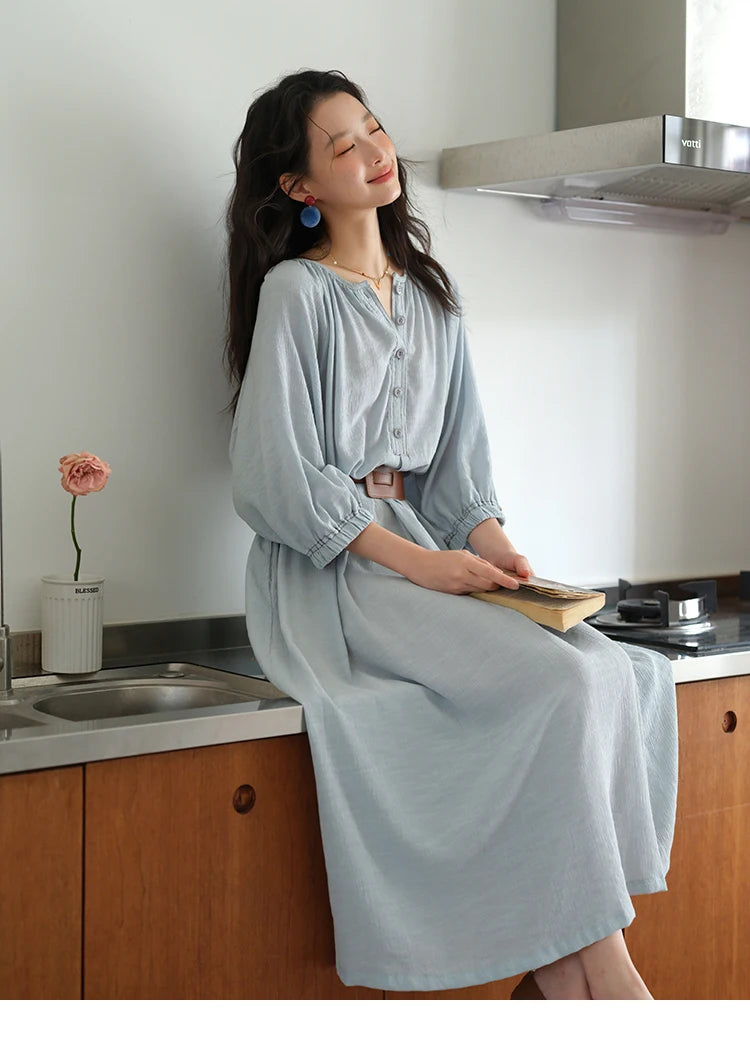 Mishow Half Sleeve Bamboo Knot Dress with Bohemian Belt MXE20L2468