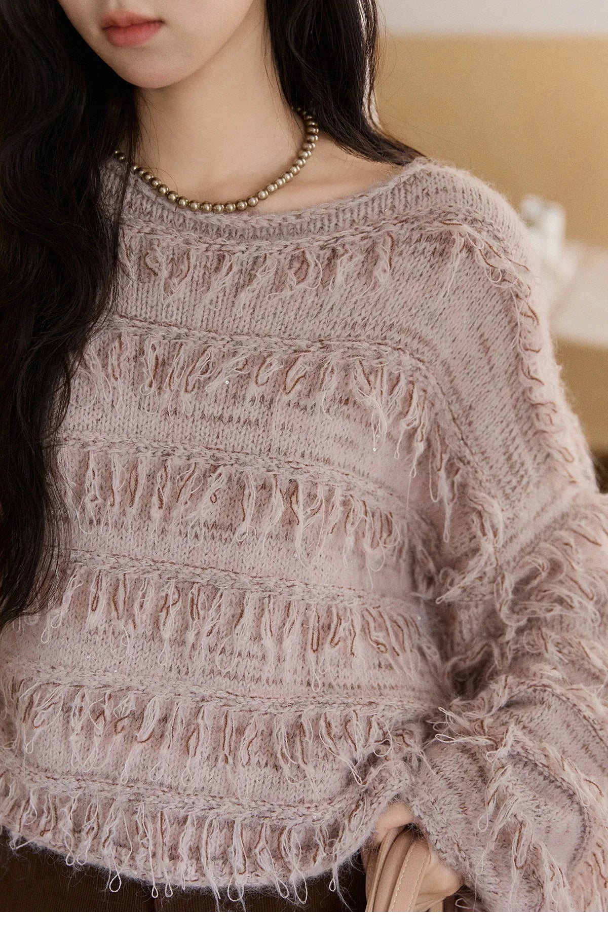 Mishow Tassel Bead Wool Blended Thick Sweater MXE90Z2822