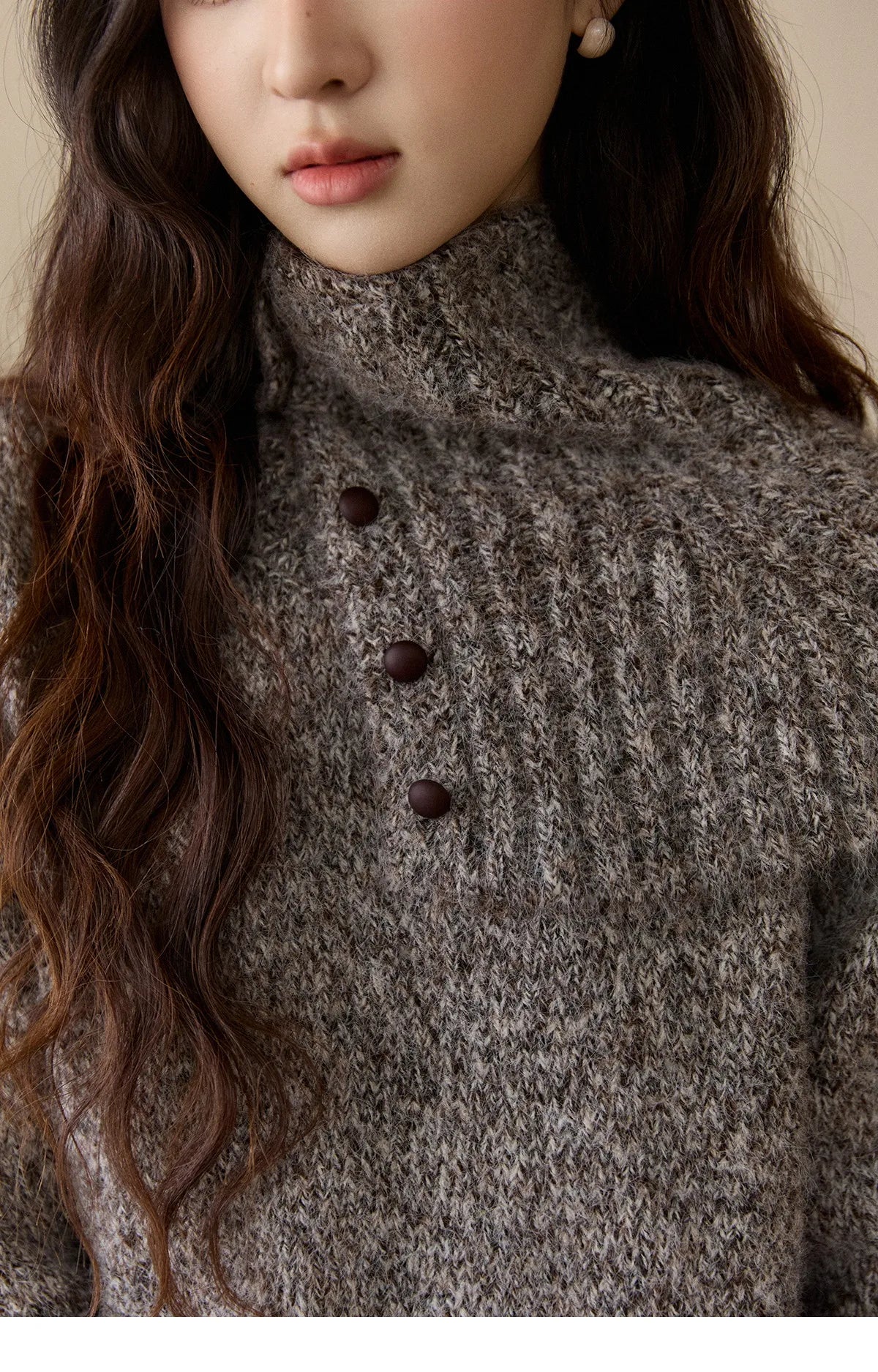 Mishow Gray Textured Button Sweater with Neckwear Scarf MXE94Z2978