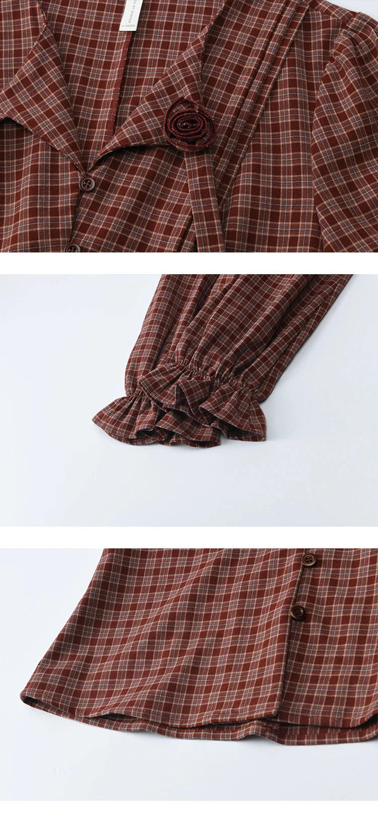 MISHOW Red Tied Plaid Shirt 3D Floral Detail MXE45X2481